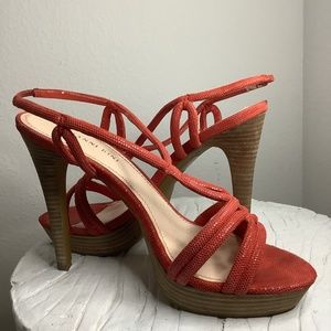 GIANNI BINI ORANGE PLATFORM LEATHER SANDAL HEEL SIZE 9.5